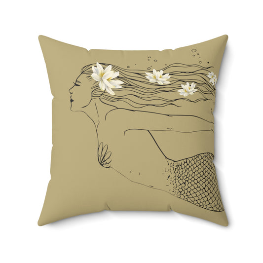 Makin' Waves at Lake Maxinkuckee Swimmer Mermaid (SAND) Spun Polyester Square Pillow