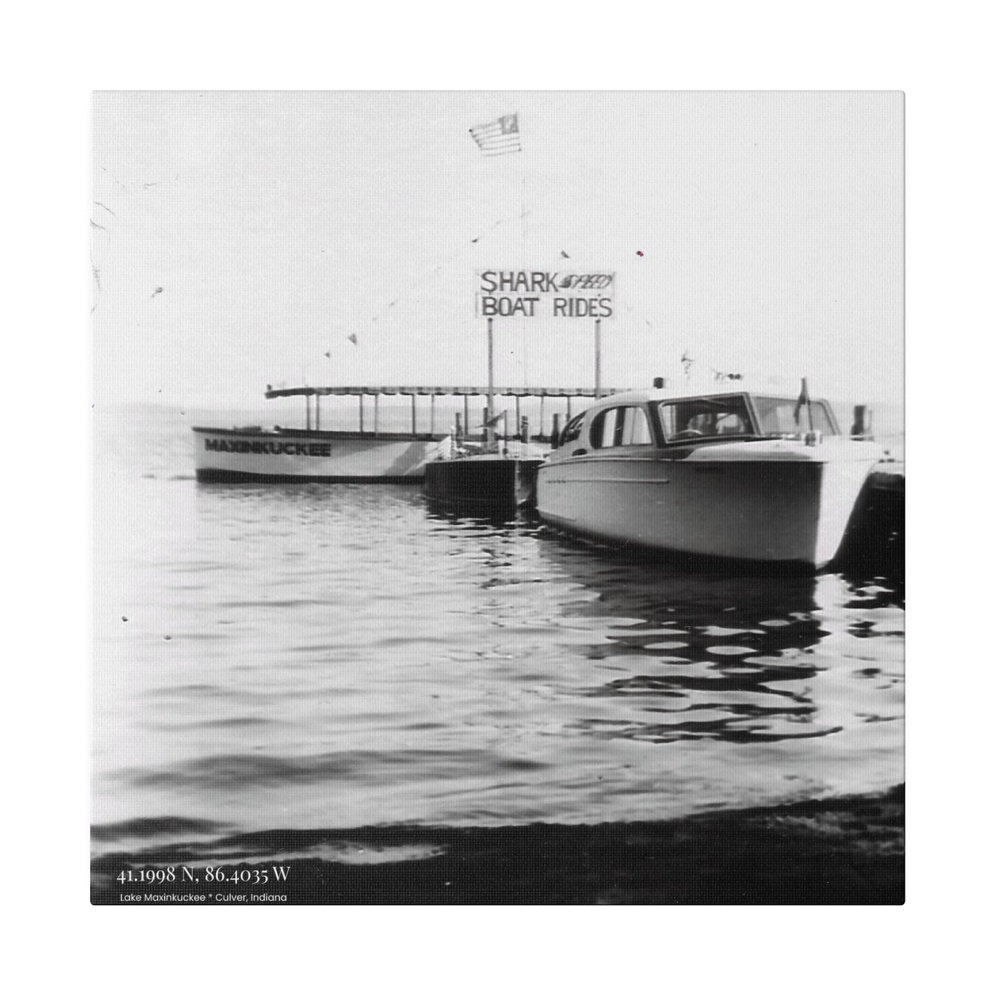 graphic of a vintage boat photo in black and white