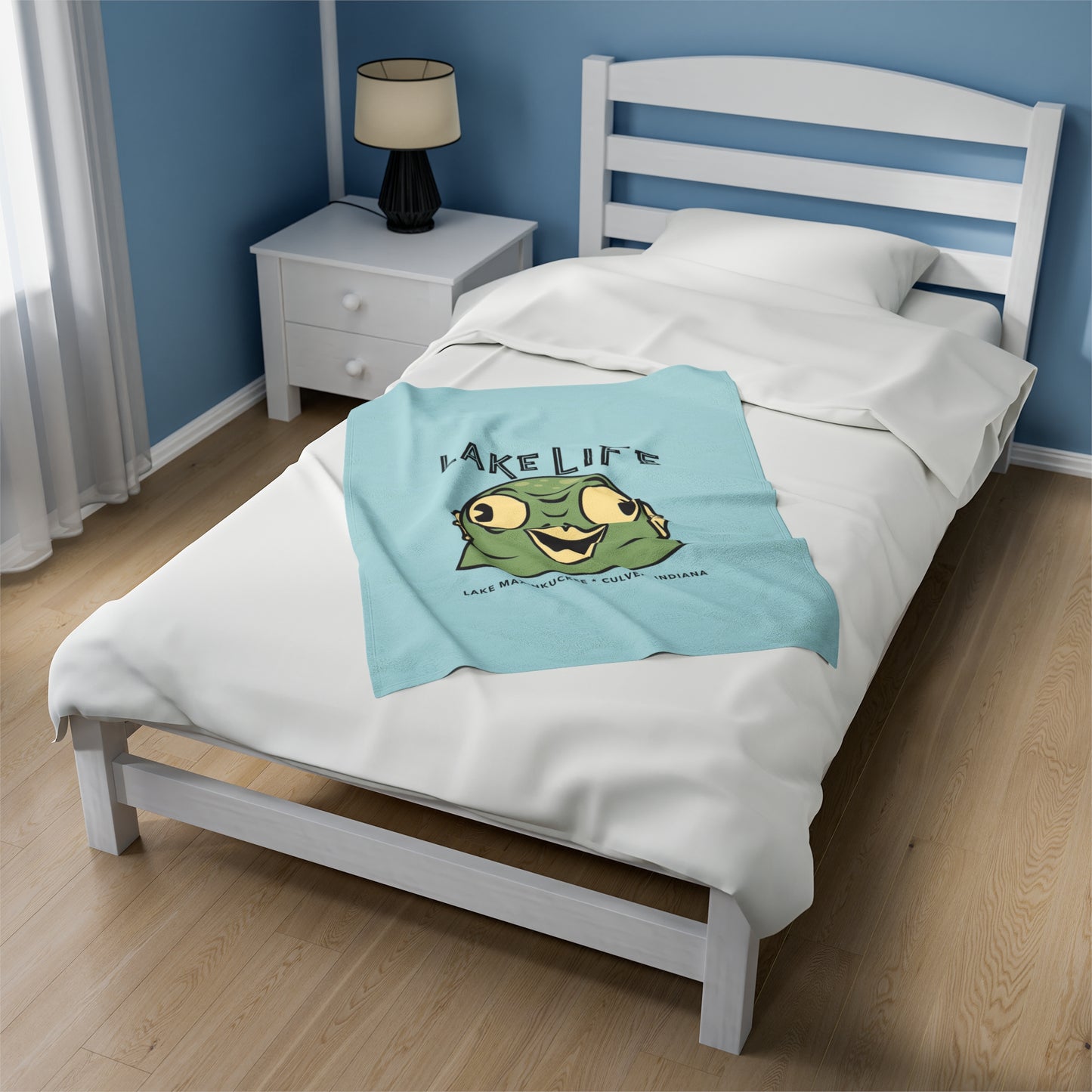 Lake Life Lake Maxinkuckee Culver Indiana Creature Graphic Velveteen Plush Blanket