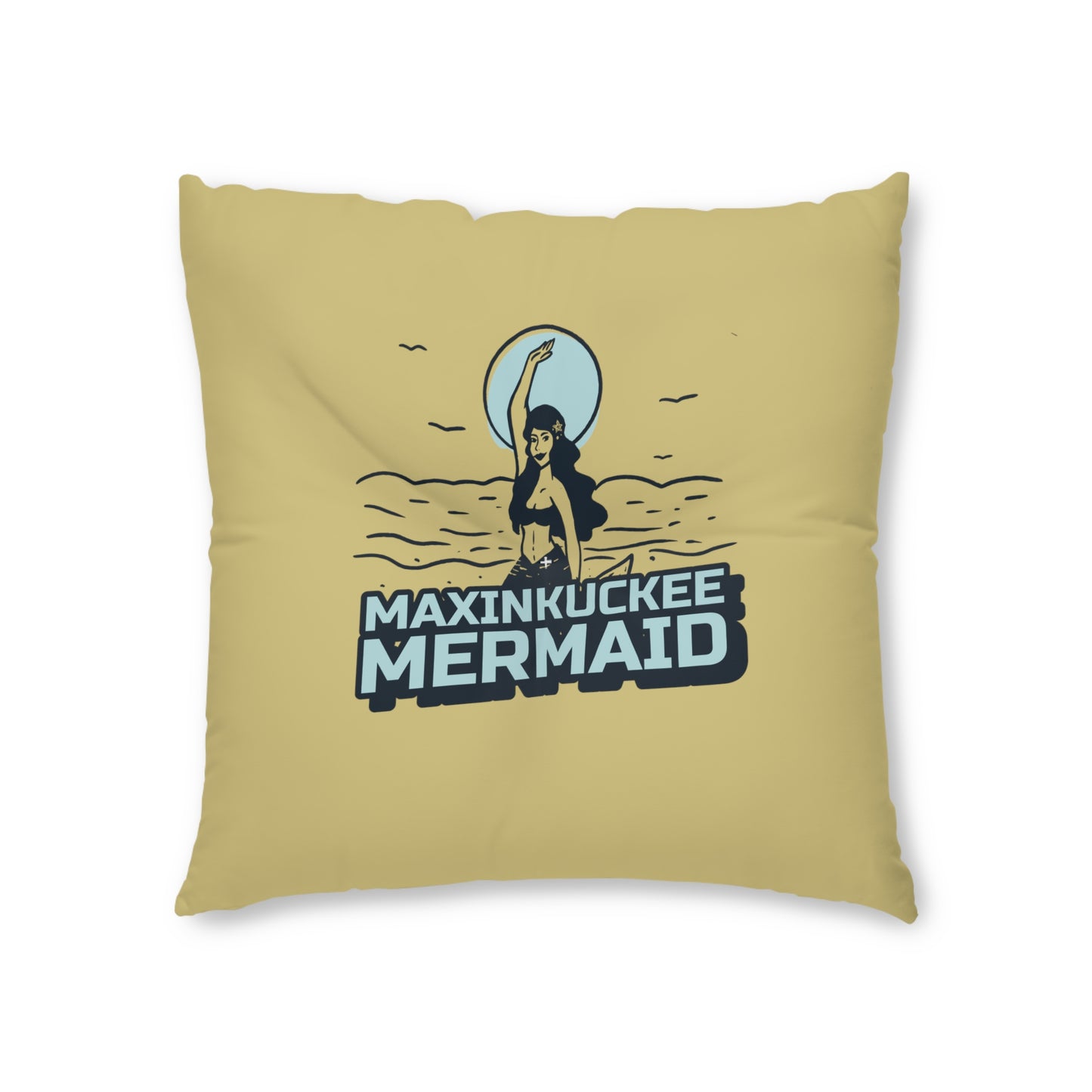 graphic of a mermaid waiving and text Maxinkuckee Mermaid