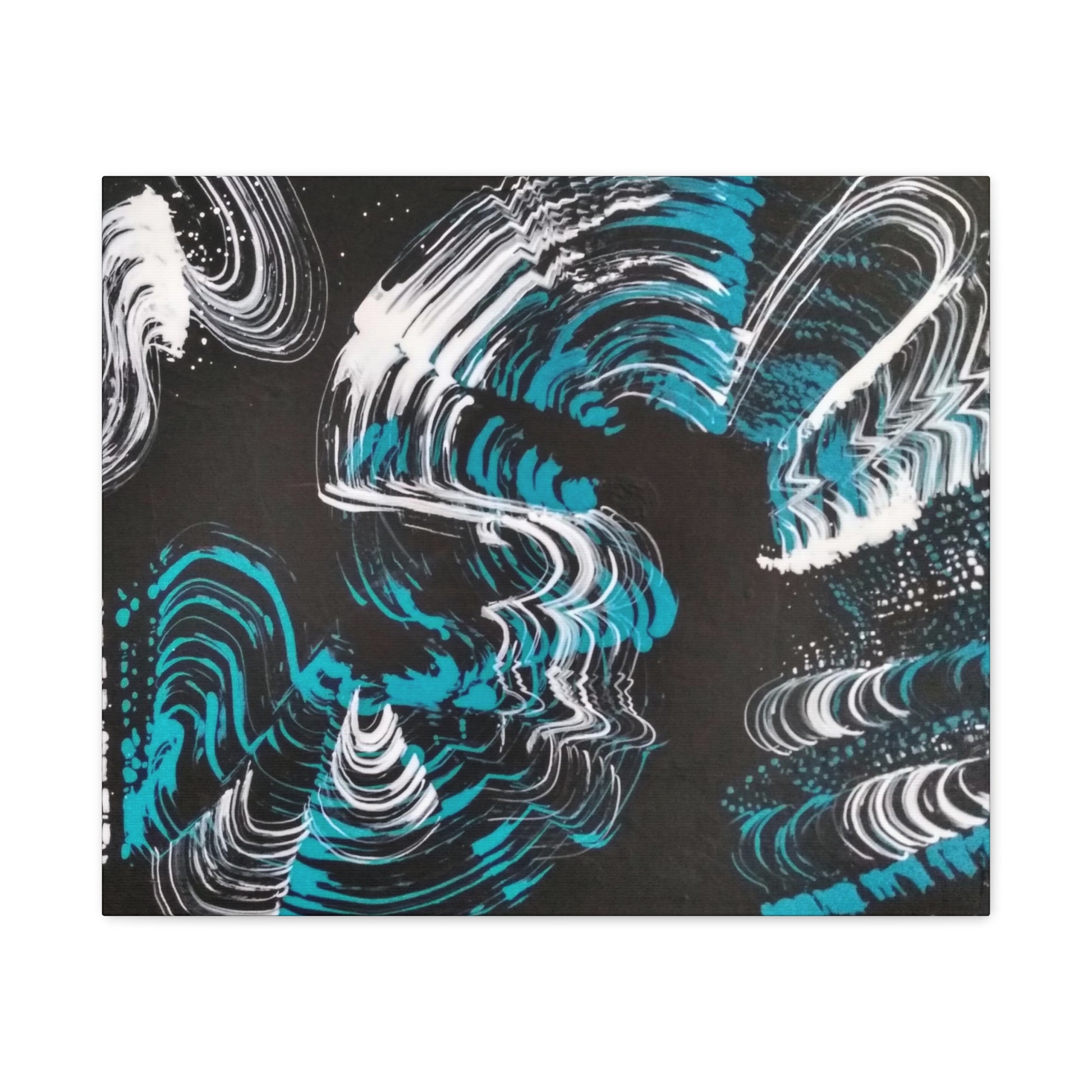 Jellyfish Slinky #13 abstract painting in black, white, turquoise, water themed wall art POD Canvas Gallery Wraps