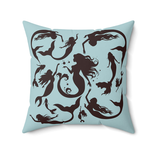 12 Mermaids in Silhouette (EARTH/SKY) Spun Polyester Square Pillow