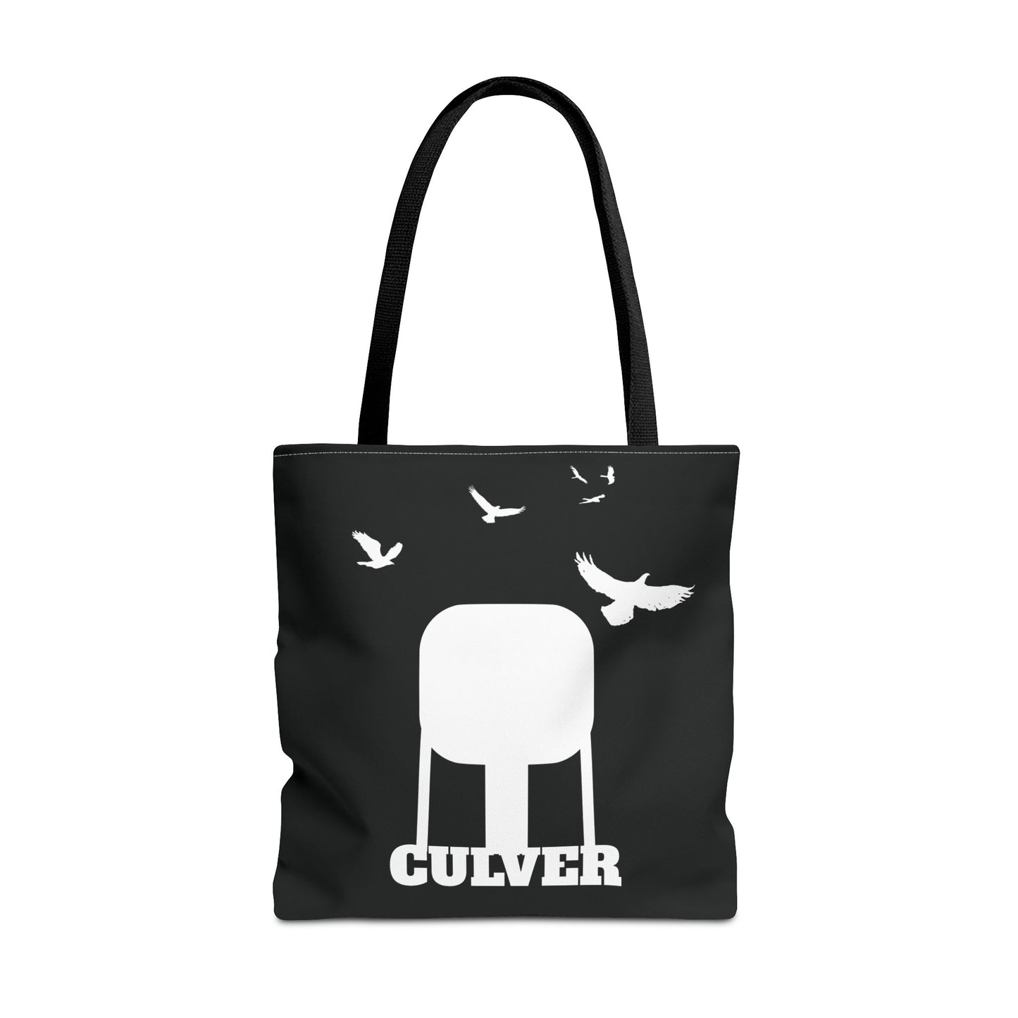 Culver Water Tower with Turkey Vultures in White Silhouette Tote Bag (AOP)