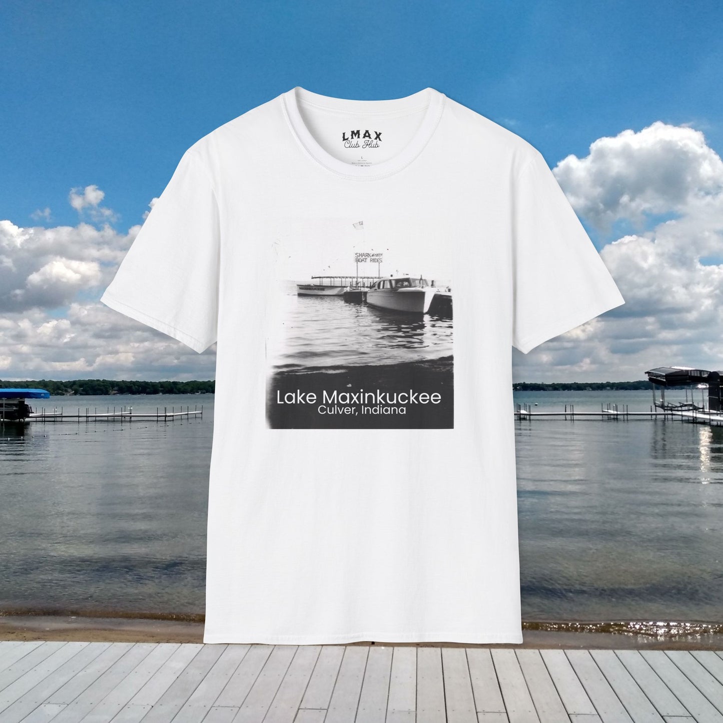 Shark Speedboat Rides on Lake Maxinkuckee, Culver, Indiana, vintage photo, Unisex Softstyle Tee