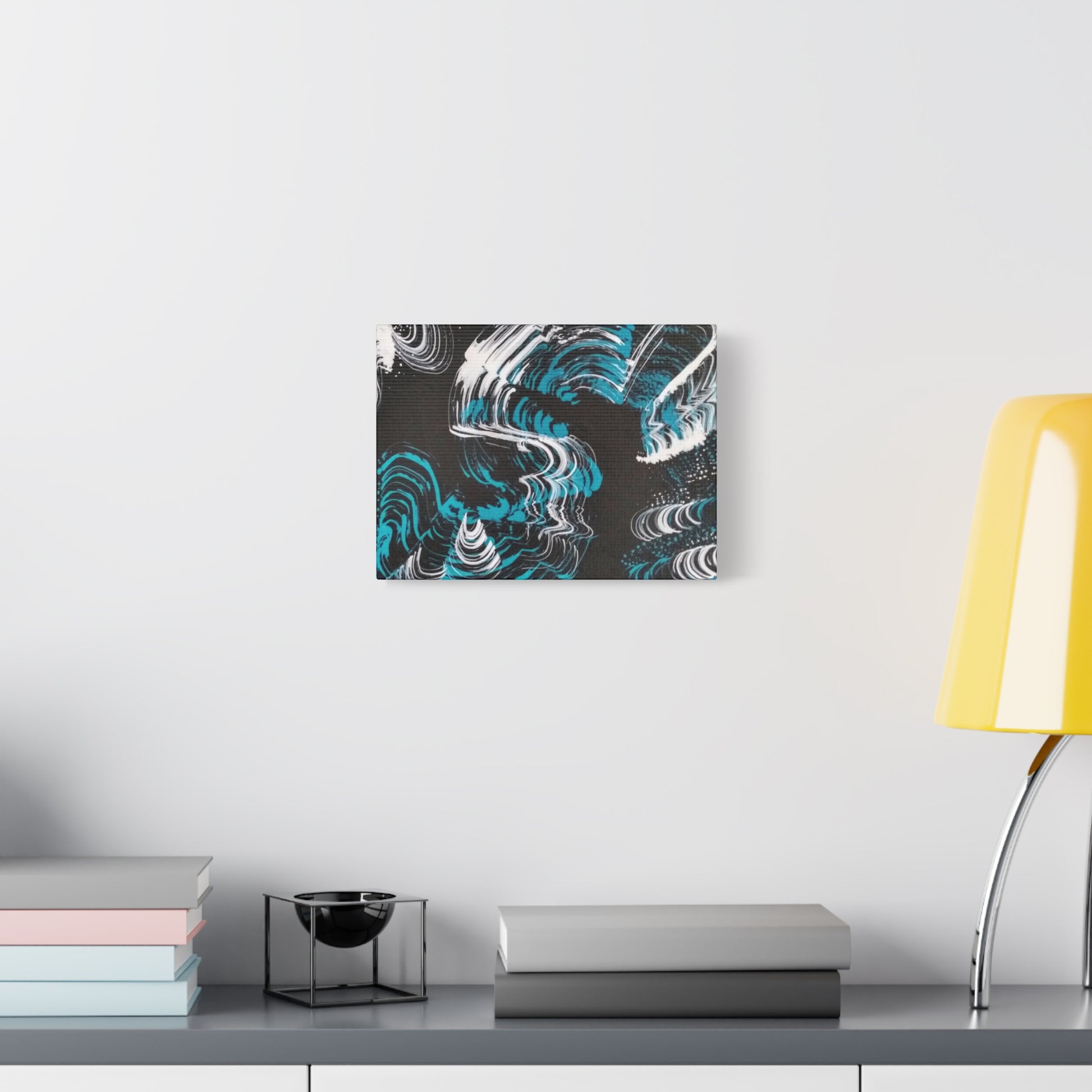 Jellyfish Slinky #13 abstract painting in black, white, turquoise, water themed wall art POD Canvas Gallery Wraps