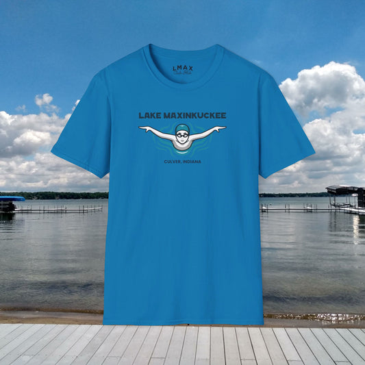 Lake Life Lake Maxinkuckee Culver Indiana Swimmer Graphic Light Colors Unisex Softstyle T-Shirt