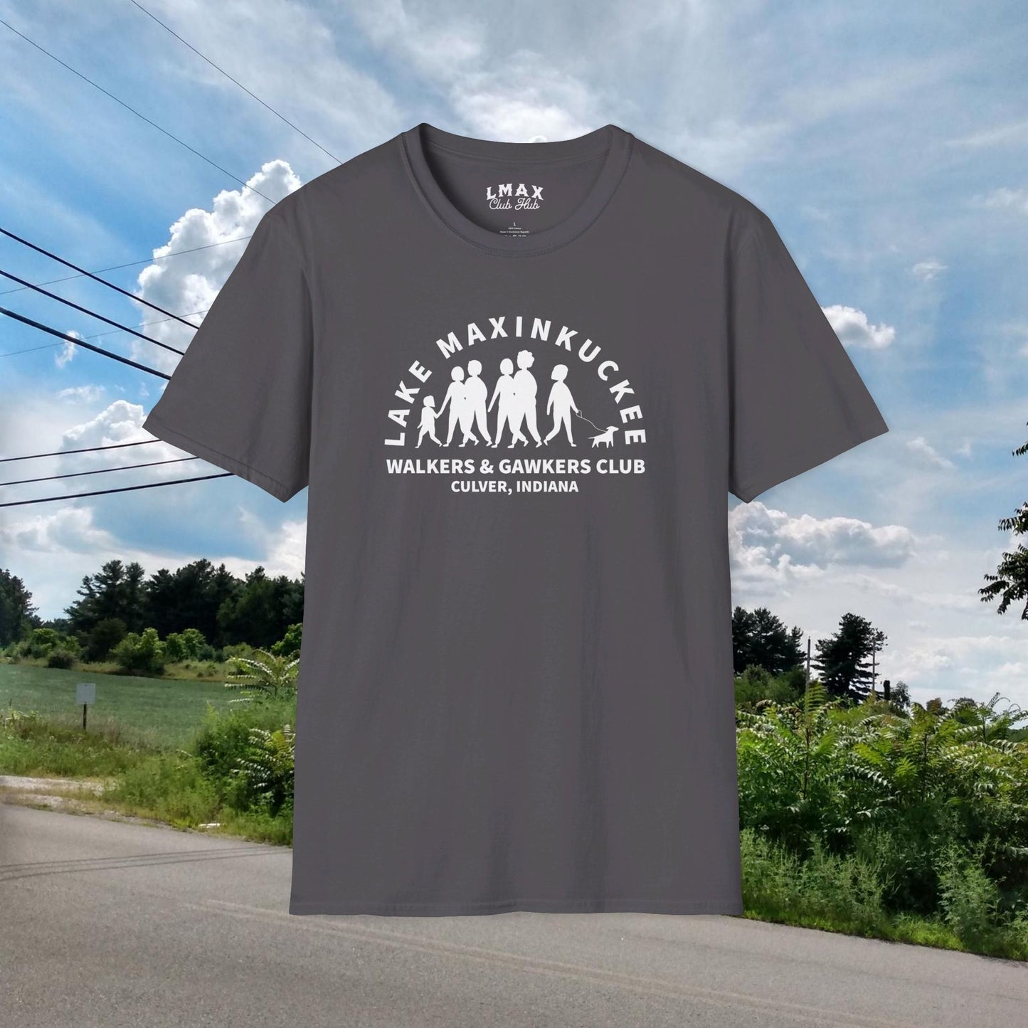 Lake Maxinkuckee Walkers & Gawkers Club White print Unisex SoftstyleTee