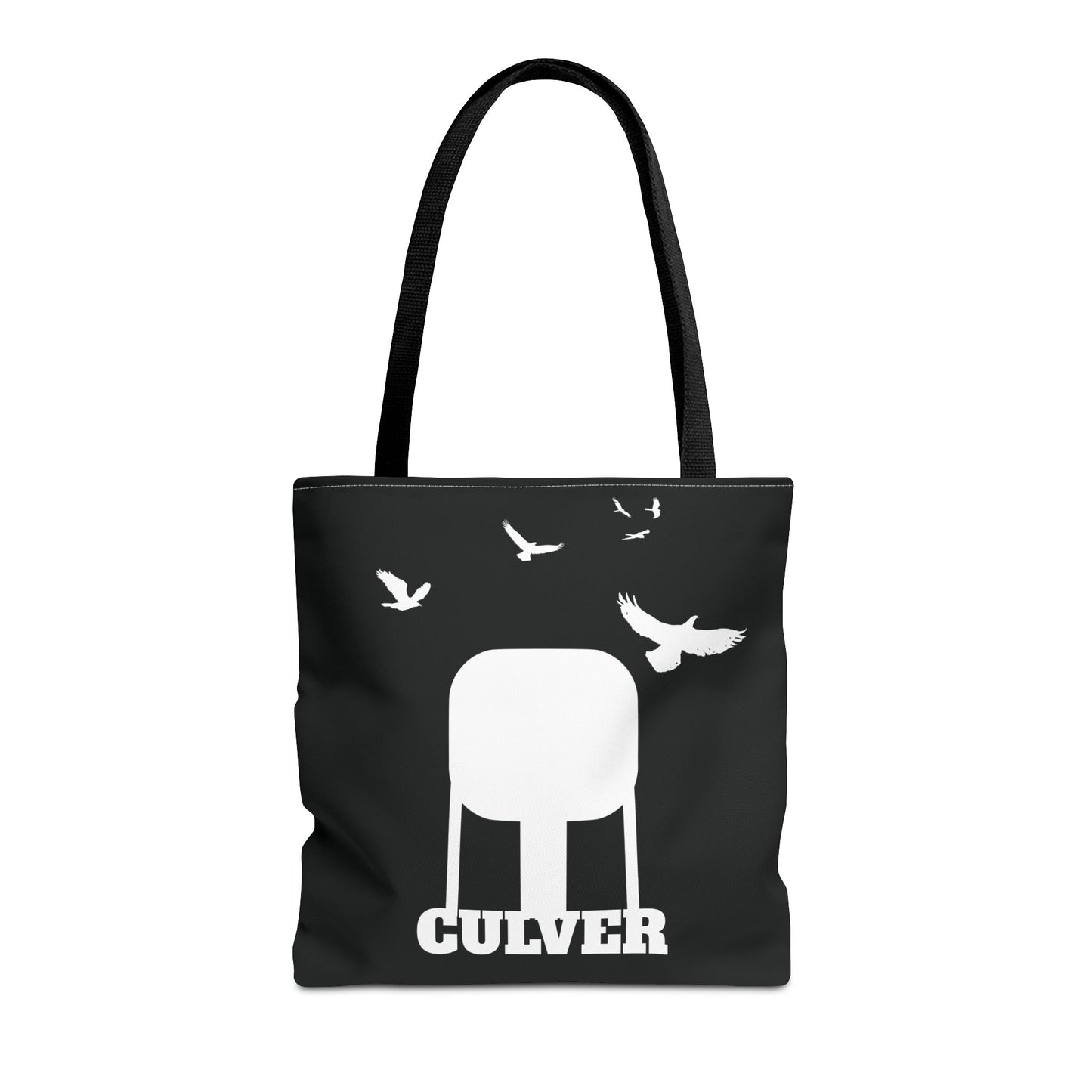 Culver Water Tower with Turkey Vultures in White Silhouette Tote Bag (AOP)