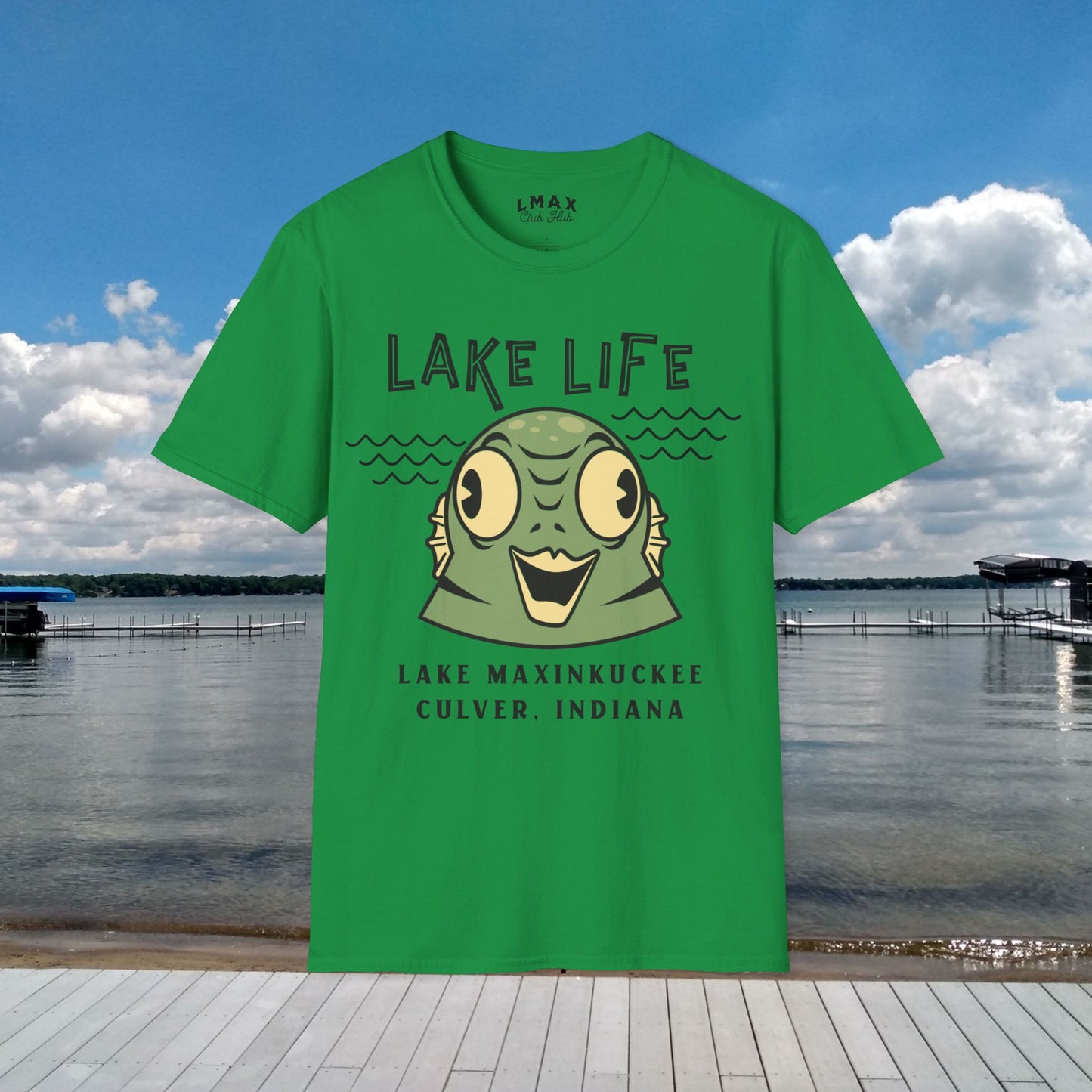 Lake Life Lake Maxinkuckee Culver Indiana Water Creature Graphic for light colors Unisex Softstyle T-shirt