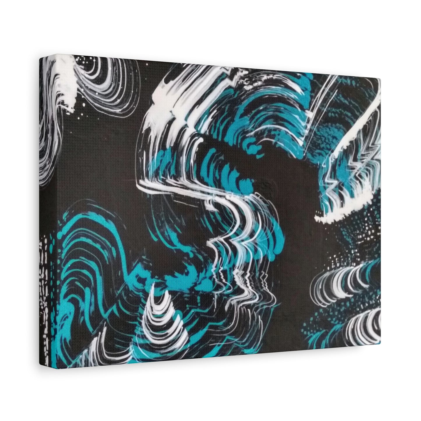 Jellyfish Slinky #13 abstract painting in black, white, turquoise, water themed wall art POD Canvas Gallery Wraps