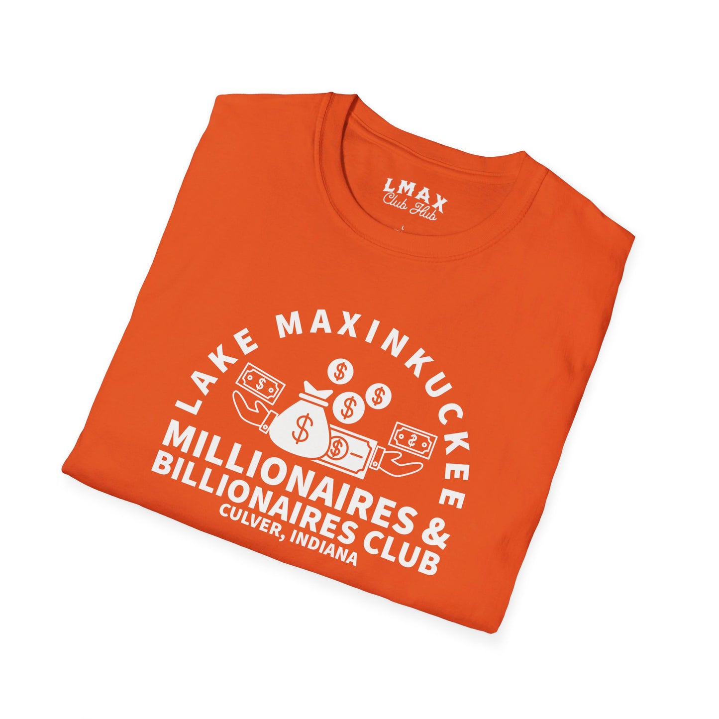 Millionaires & Billionaires Club, Lake Maxinkuckee, Culver, Indiana, White Print Unisex Softstyle Tee