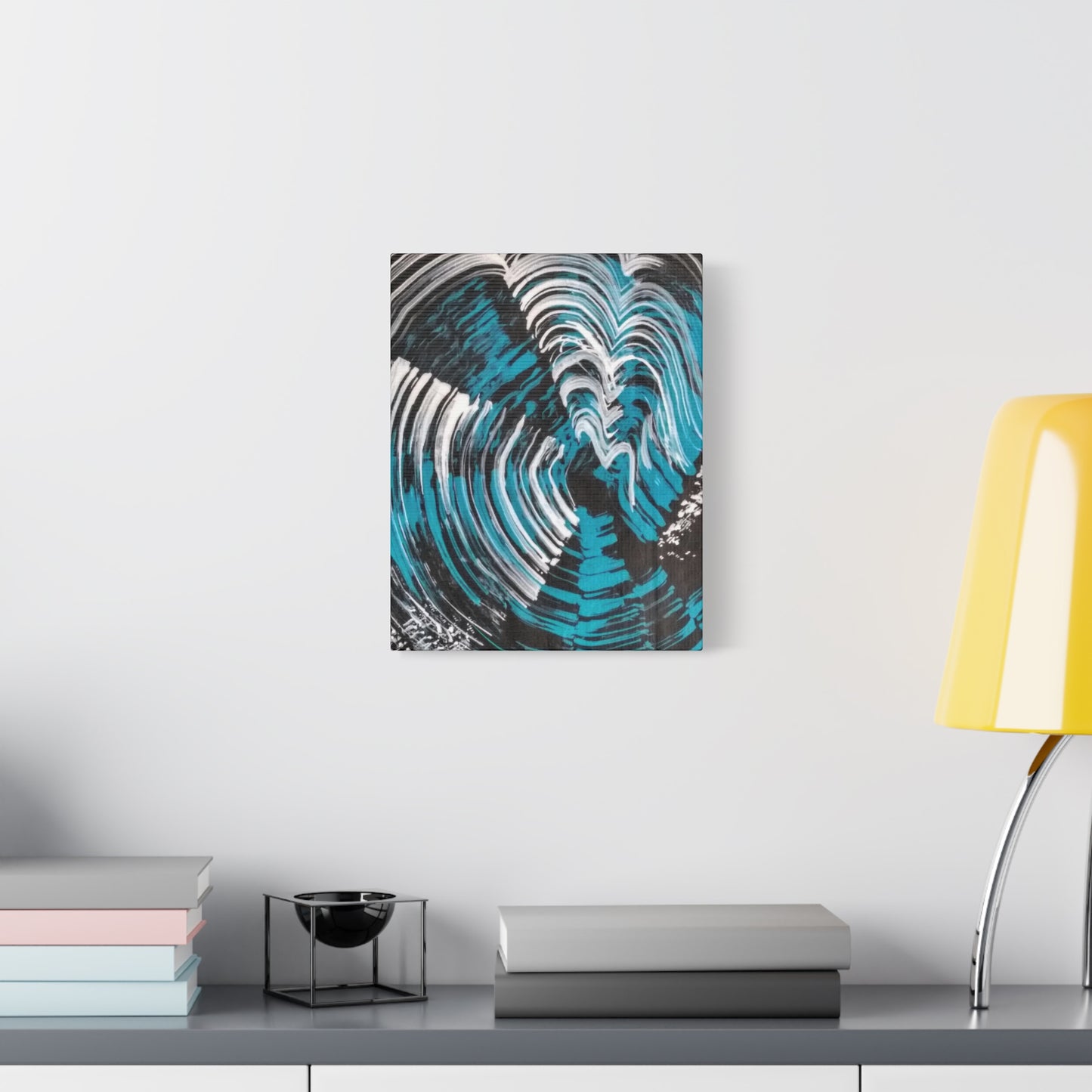 Jellyfish Slinky #12 abstract painting in black, white, turquoise, water themed wall art POD Canvas Gallery Wraps