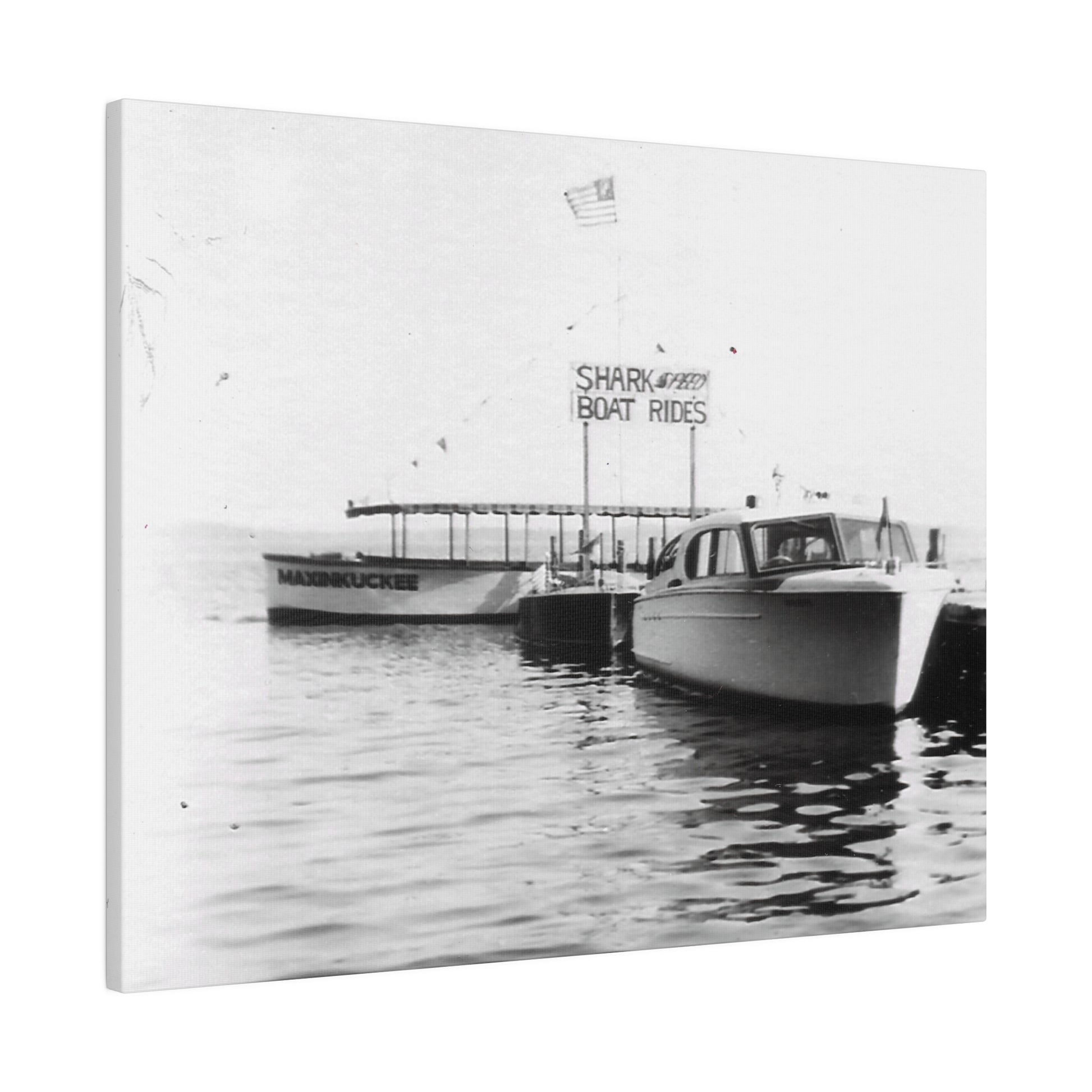 graphic of a vintage boat photo in black and white