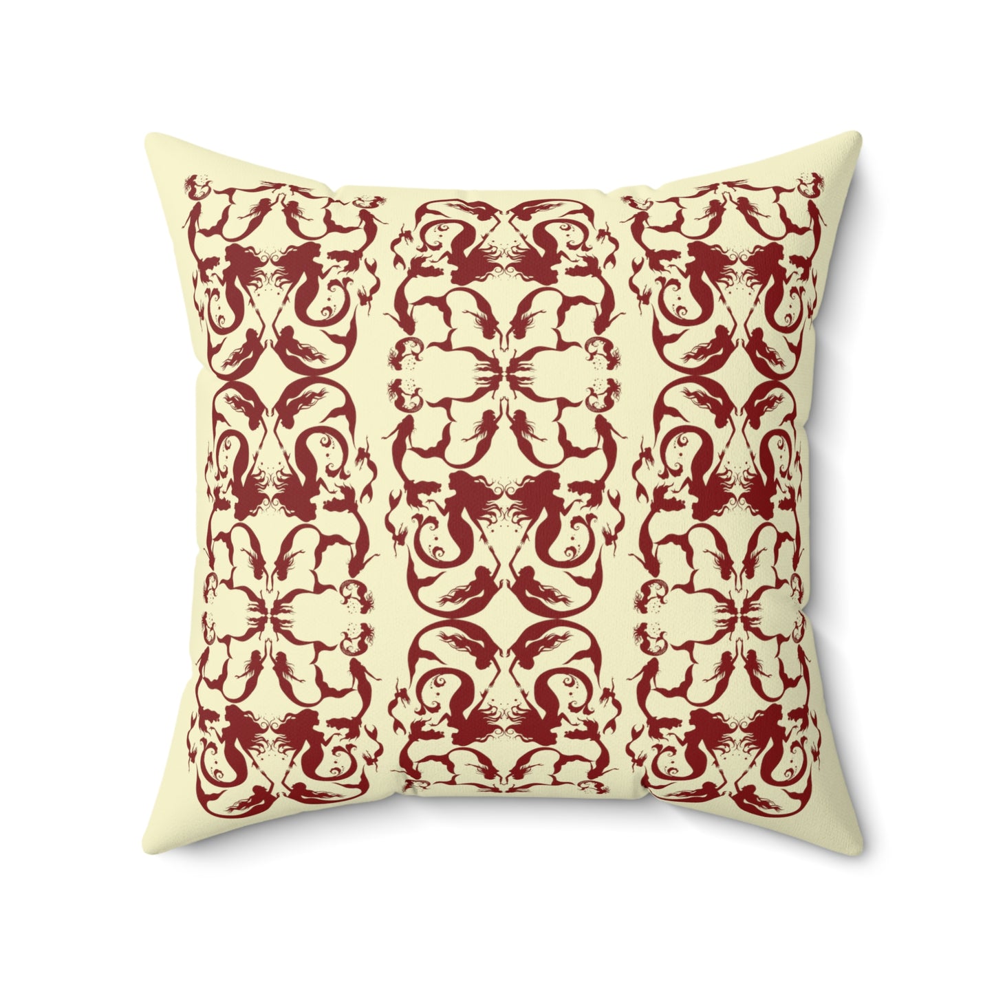 Mermaids in Silhouette (CRIMSON/CREAM) Spun Polyester Square Pillow