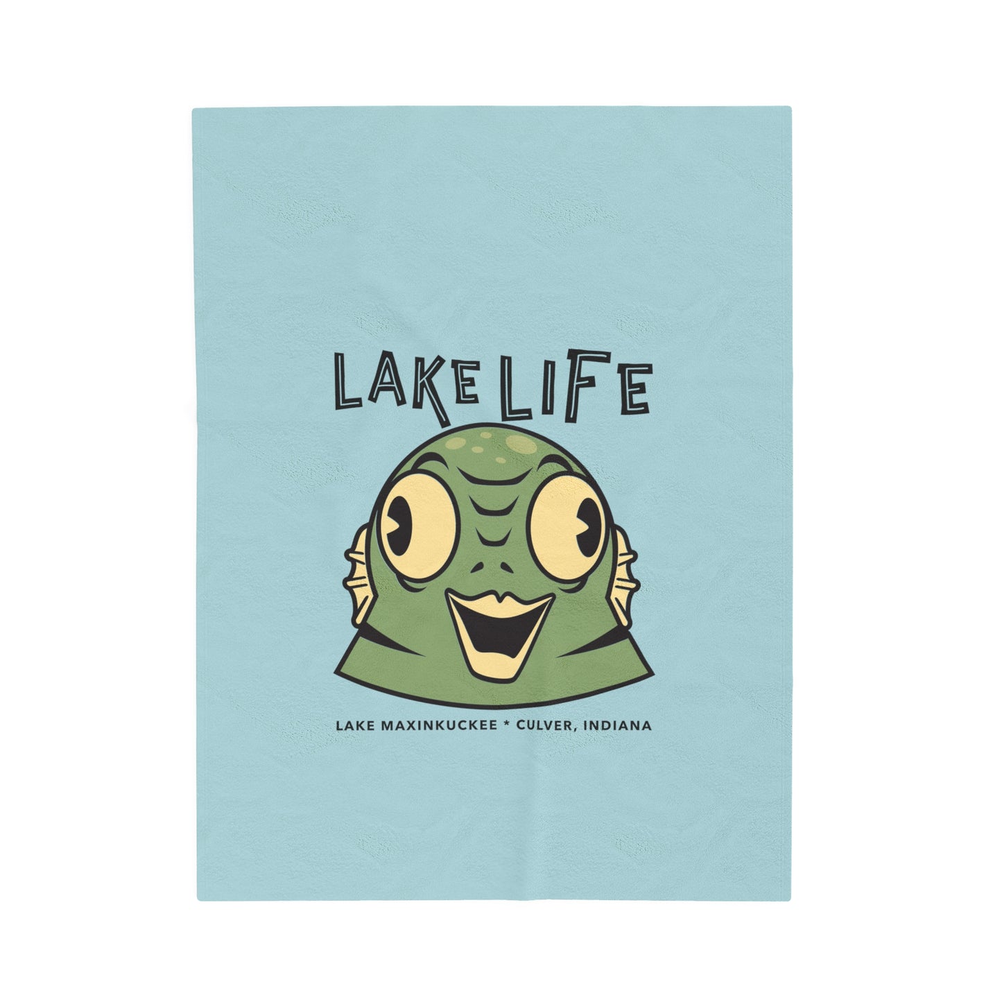 Lake Life Lake Maxinkuckee Culver Indiana Creature Graphic Velveteen Plush Blanket