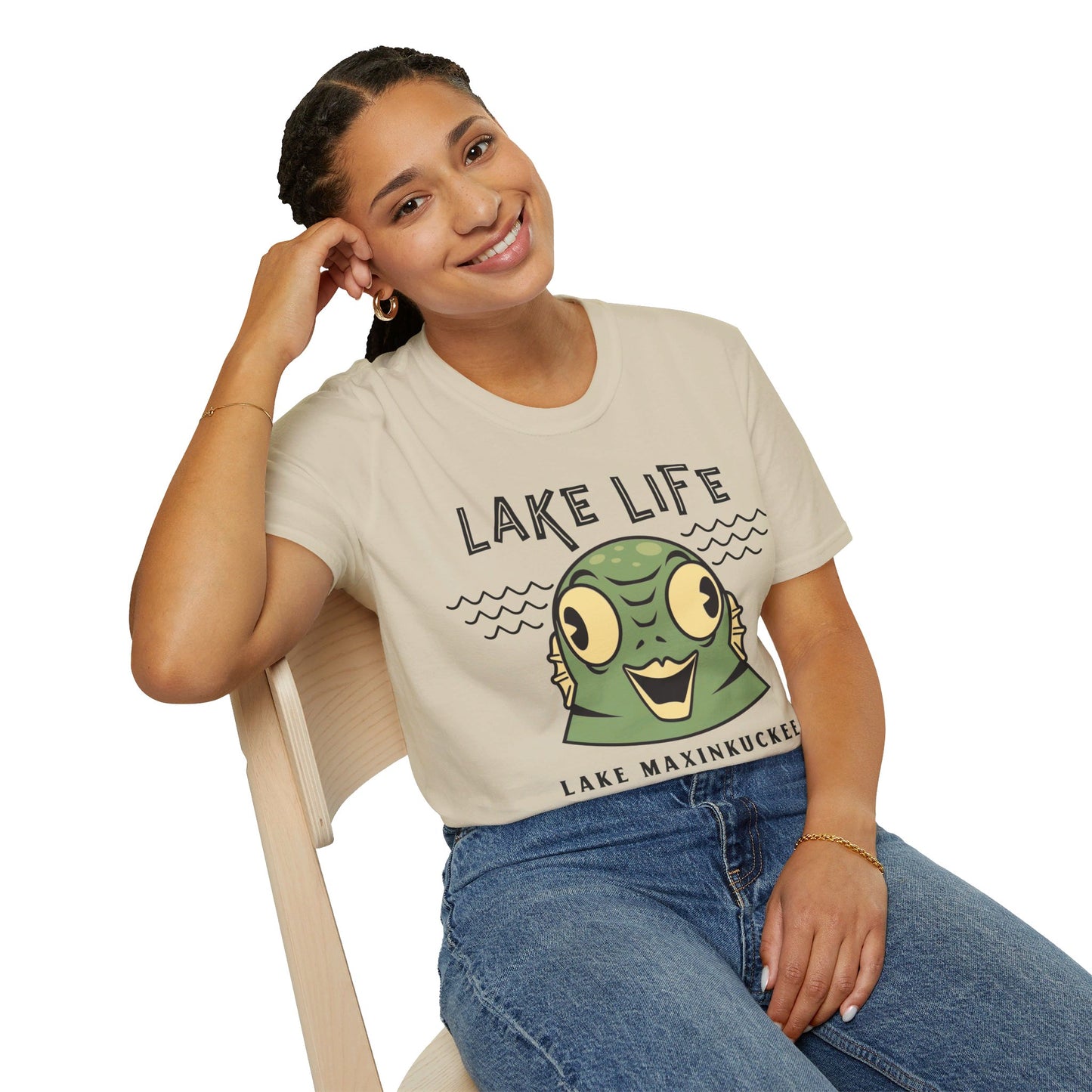 Lake Life Lake Maxinkuckee Culver Indiana Water Creature Graphic for light colors Unisex Softstyle T-shirt