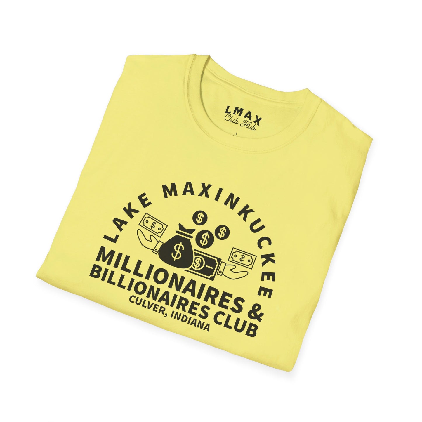 Millionaires & Billionaires Club, Lake Maxinkuckee, Culver, Indiana, Black Print Unisex Softstyle Tee