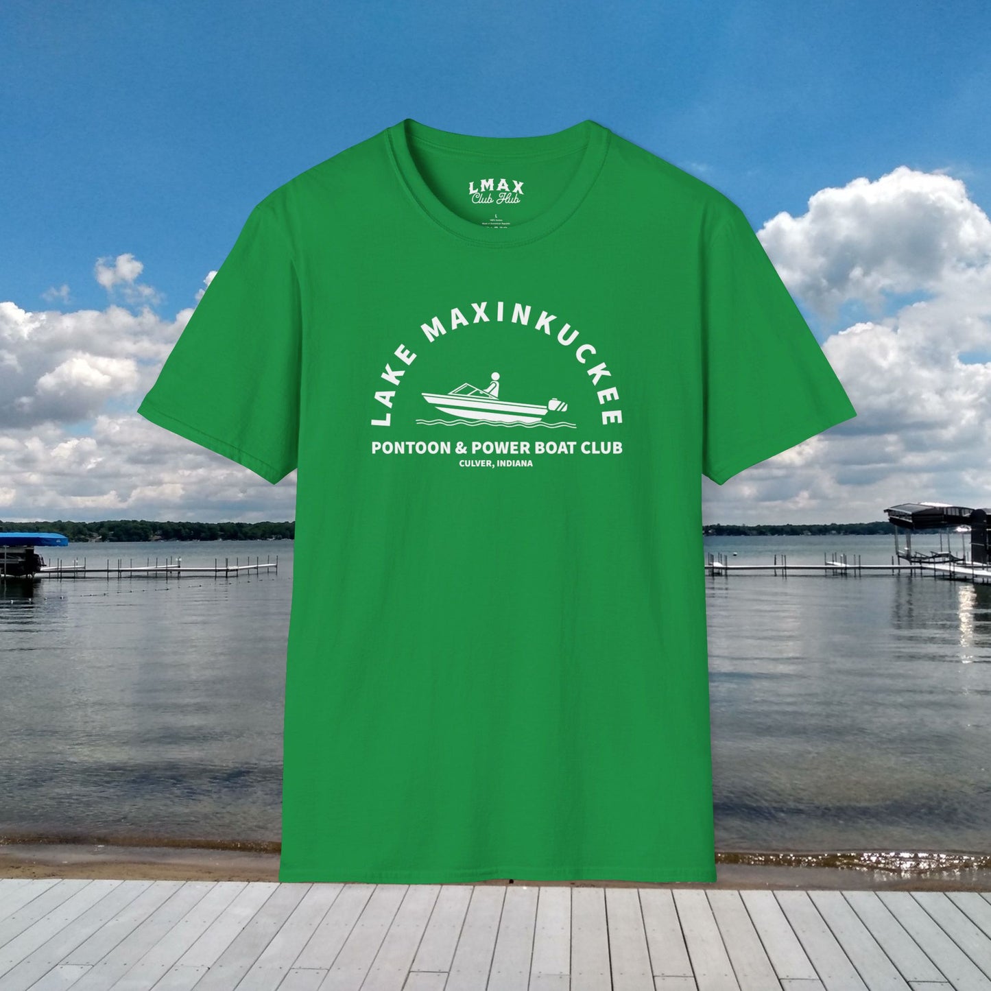 Lake Maxinkuckee Pontoon & Power Boat Club White Print Unisex Softstyle T-Shirt