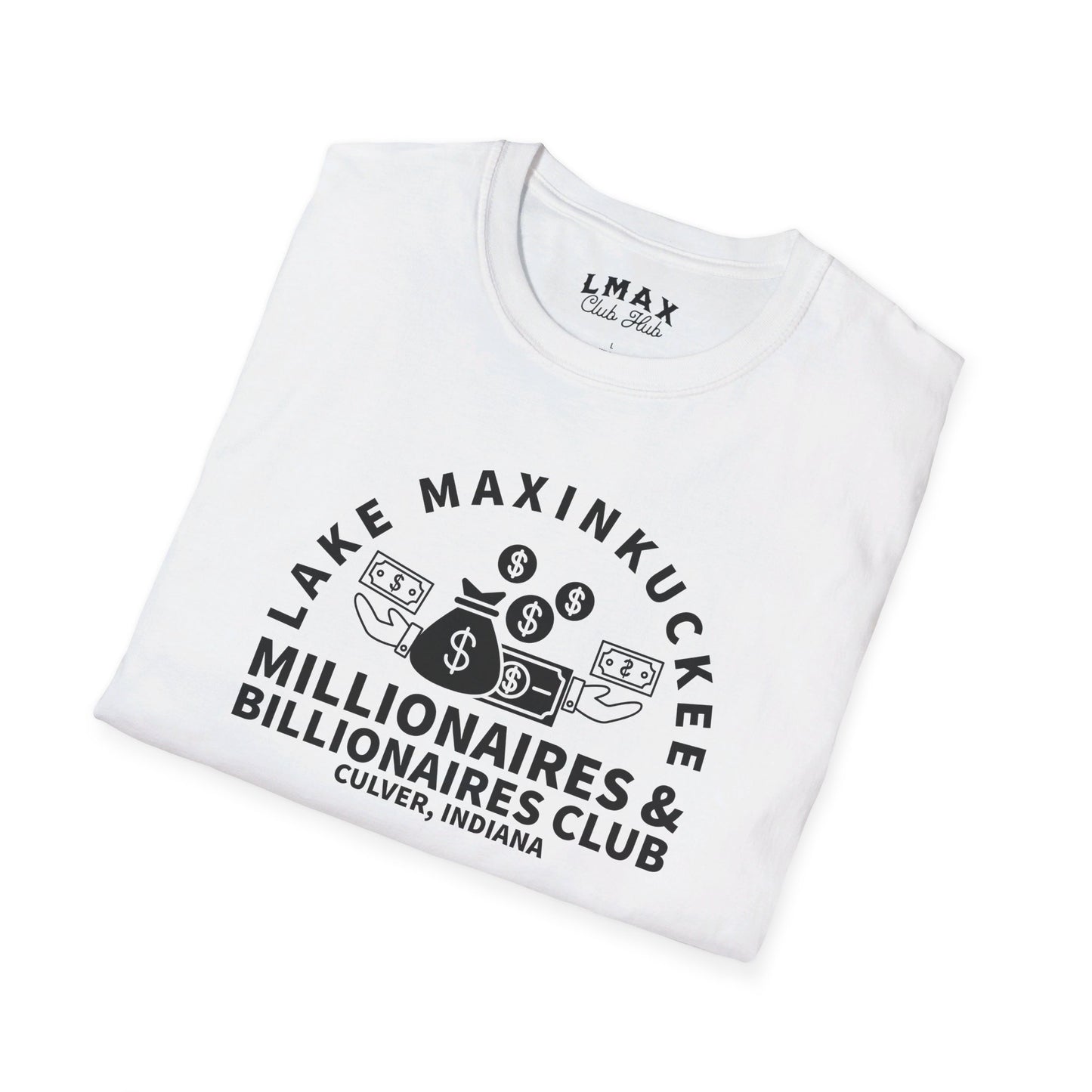 Millionaires & Billionaires Club, Lake Maxinkuckee, Culver, Indiana, Black Print Unisex Softstyle Tee