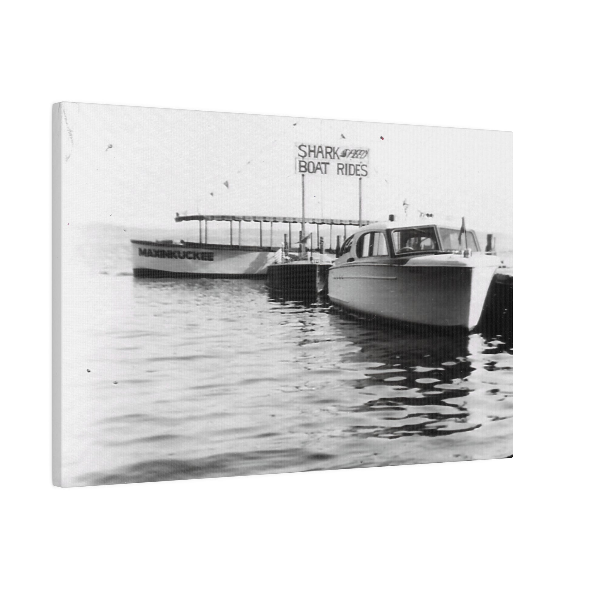 graphic of a vintage boat photo in black and white