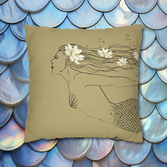 Makin' Waves at Lake Maxinkuckee Swimmer Mermaid (SAND) Spun Polyester Square Pillow Case