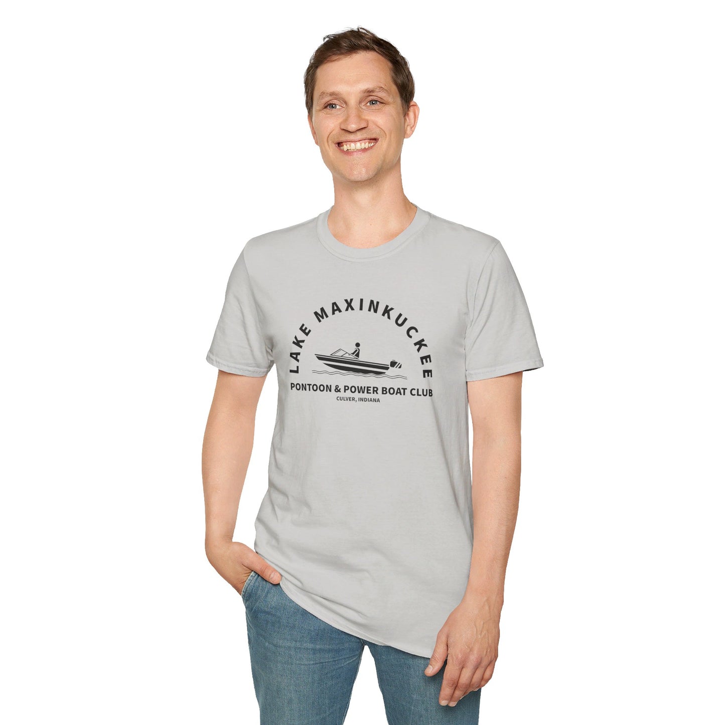 Lake Maxinkuckee Pontoon & Power Boat Club Black Print Unisex Softstyle T-Shirt