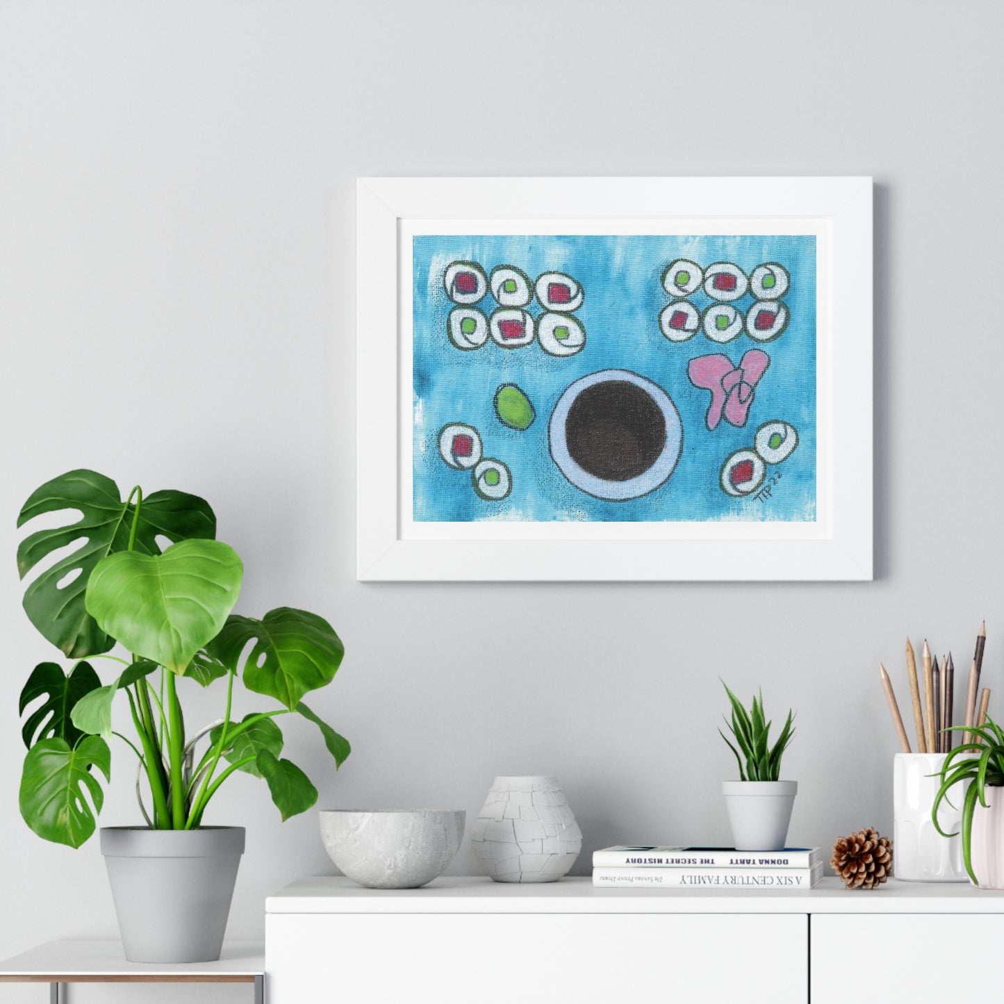 Sushi Blue Plate Special #3, Cucumber and Tuna Slim Rolls Framed Horizontal Poster