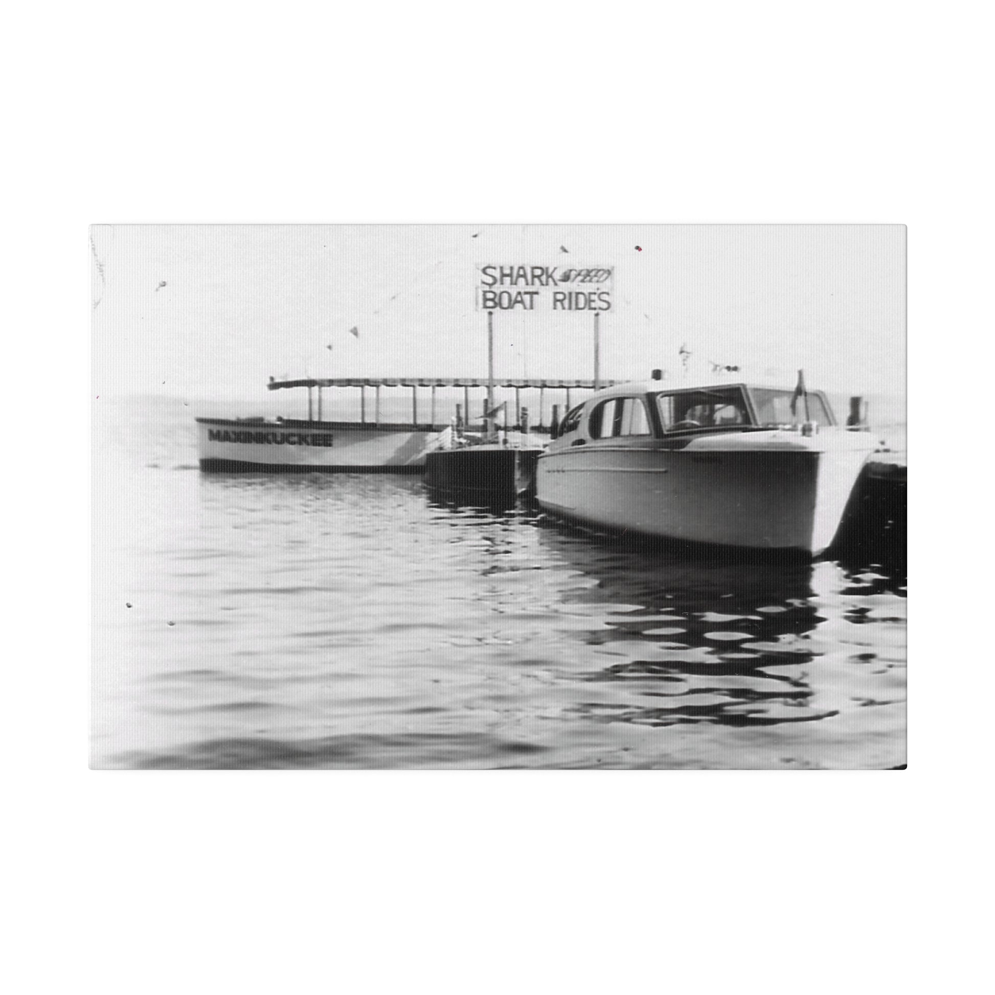 graphic of a vintage boat photo in black and white