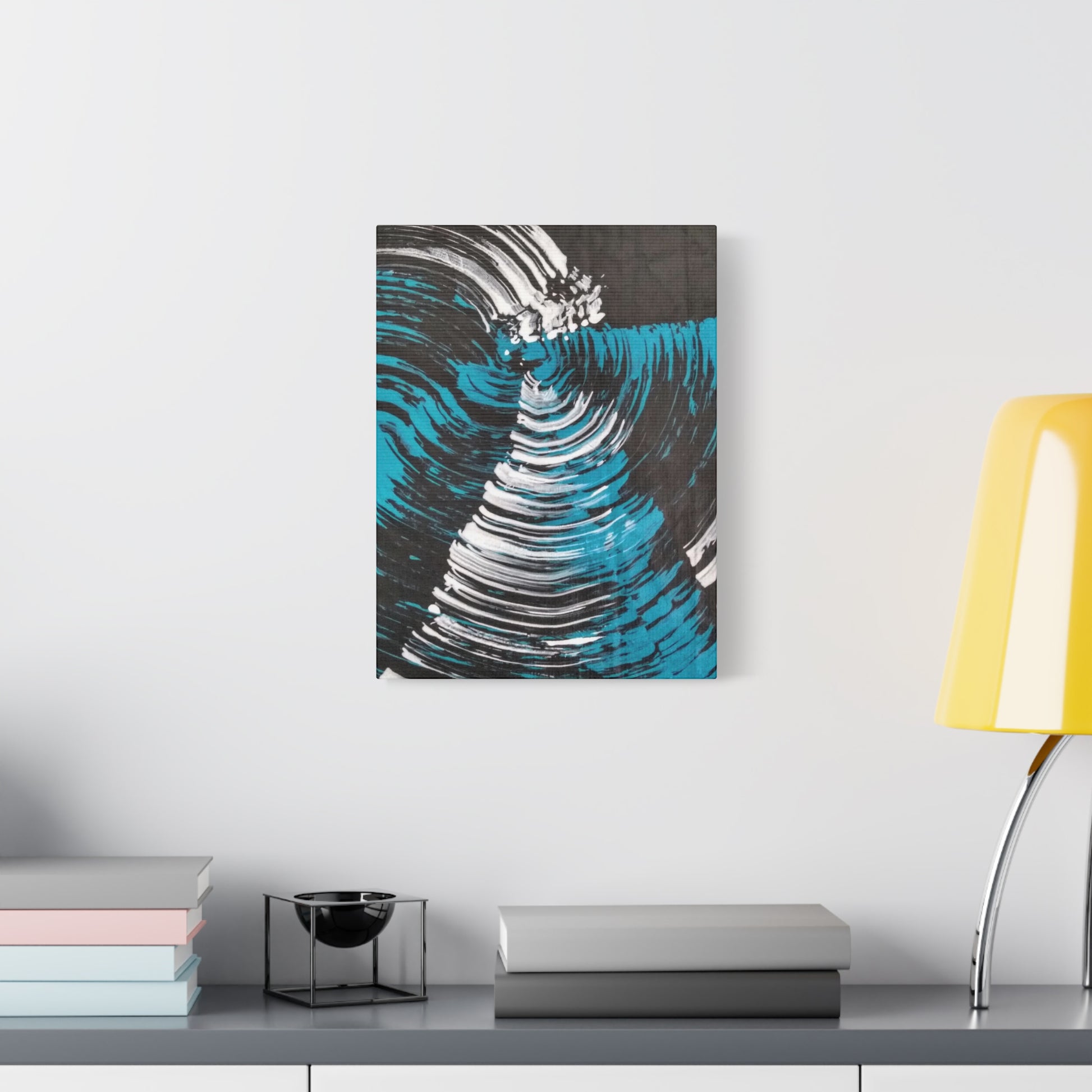 Jellyfish Slinky #11 abstract painting in black, white, turquoise, water themed wall art POD Canvas Gallery Wraps