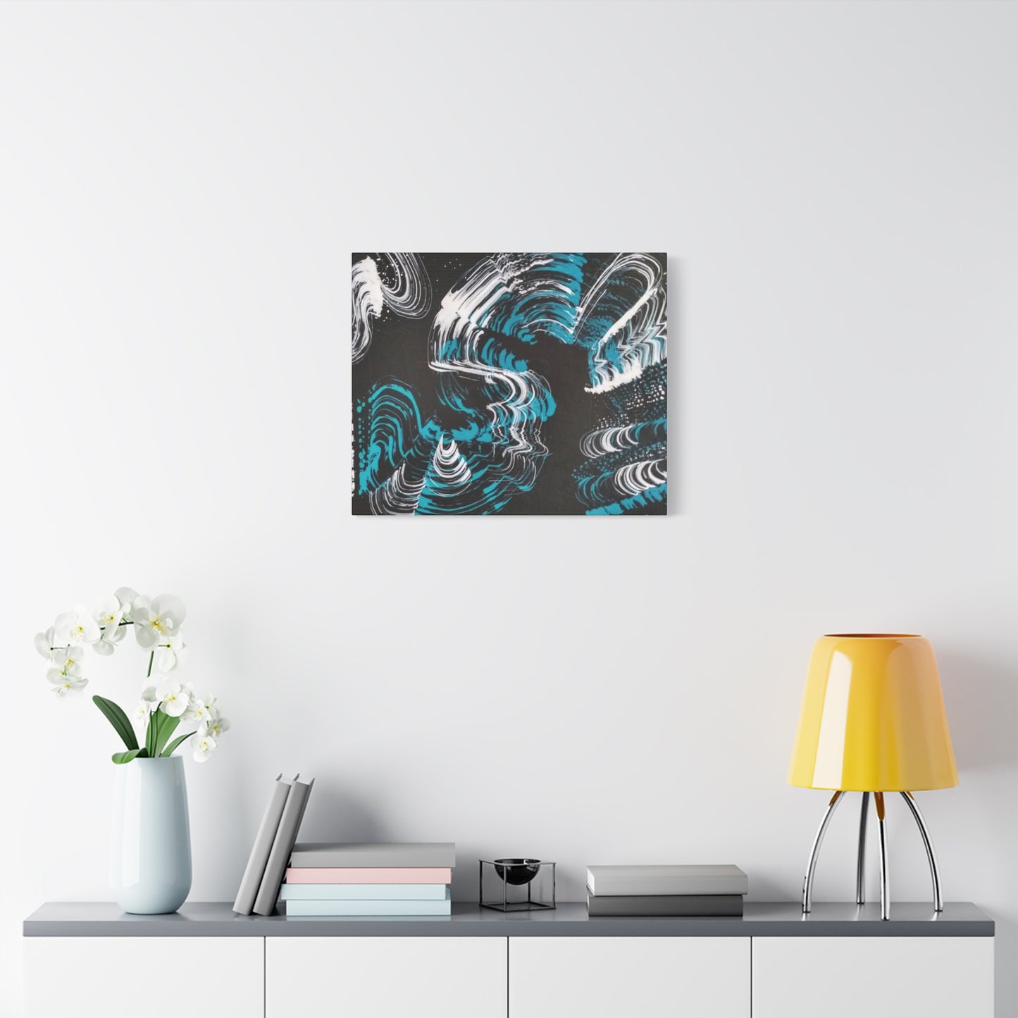 Jellyfish Slinky #13 abstract painting in black, white, turquoise, water themed wall art POD Canvas Gallery Wraps