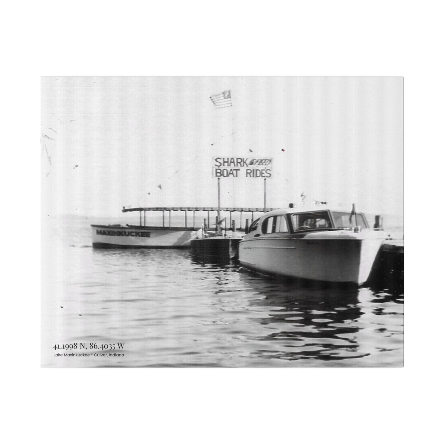 graphic of a vintage boat photo in black and white