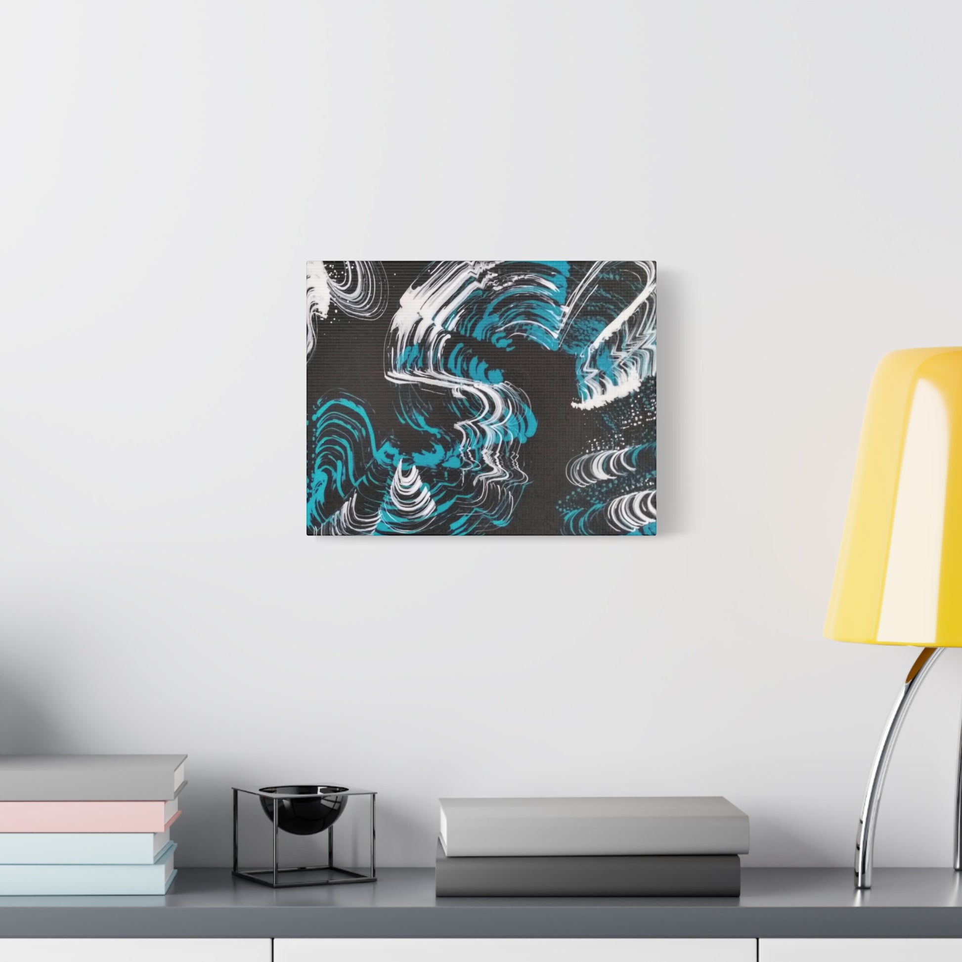 Jellyfish Slinky #13 abstract painting in black, white, turquoise, water themed wall art POD Canvas Gallery Wraps