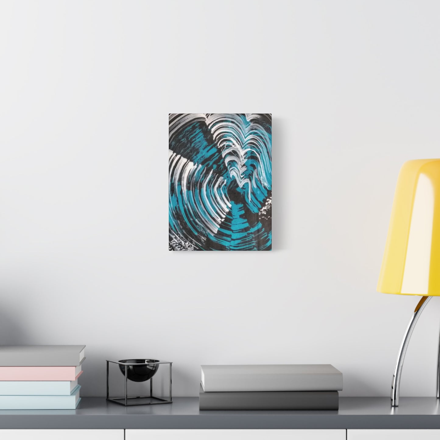 Jellyfish Slinky #12 abstract painting in black, white, turquoise, water themed wall art POD Canvas Gallery Wraps