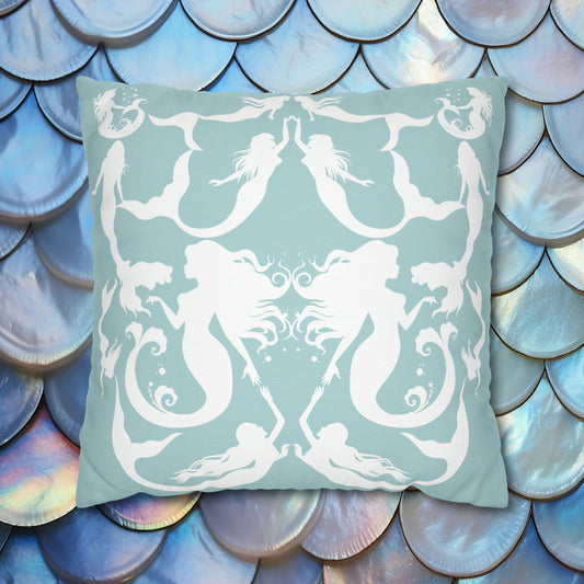 Mermaids in Silhouette (WHITE/SKY) Spun Polyester Square Pillow Case