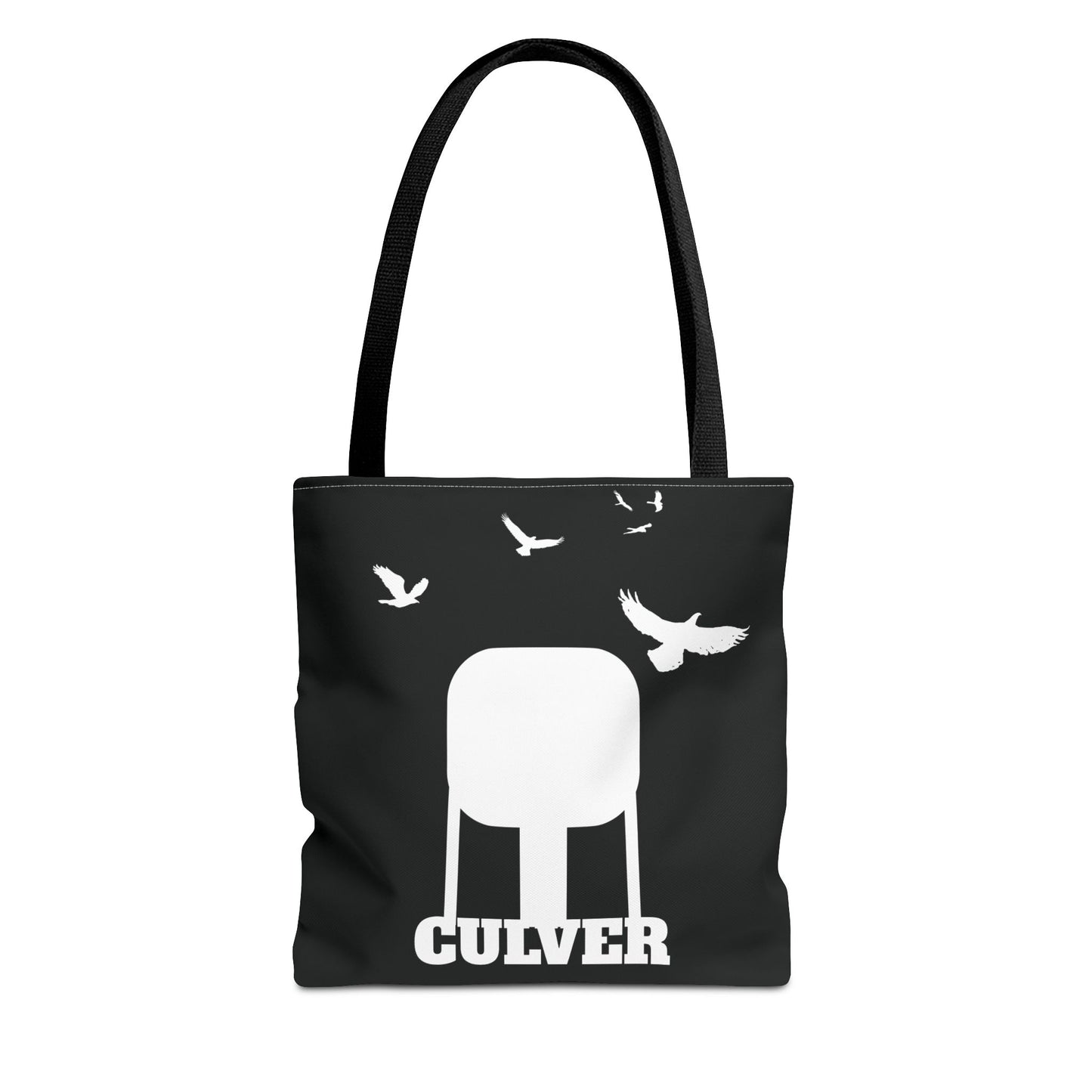 Culver Water Tower with Turkey Vultures in White Silhouette Tote Bag (AOP)