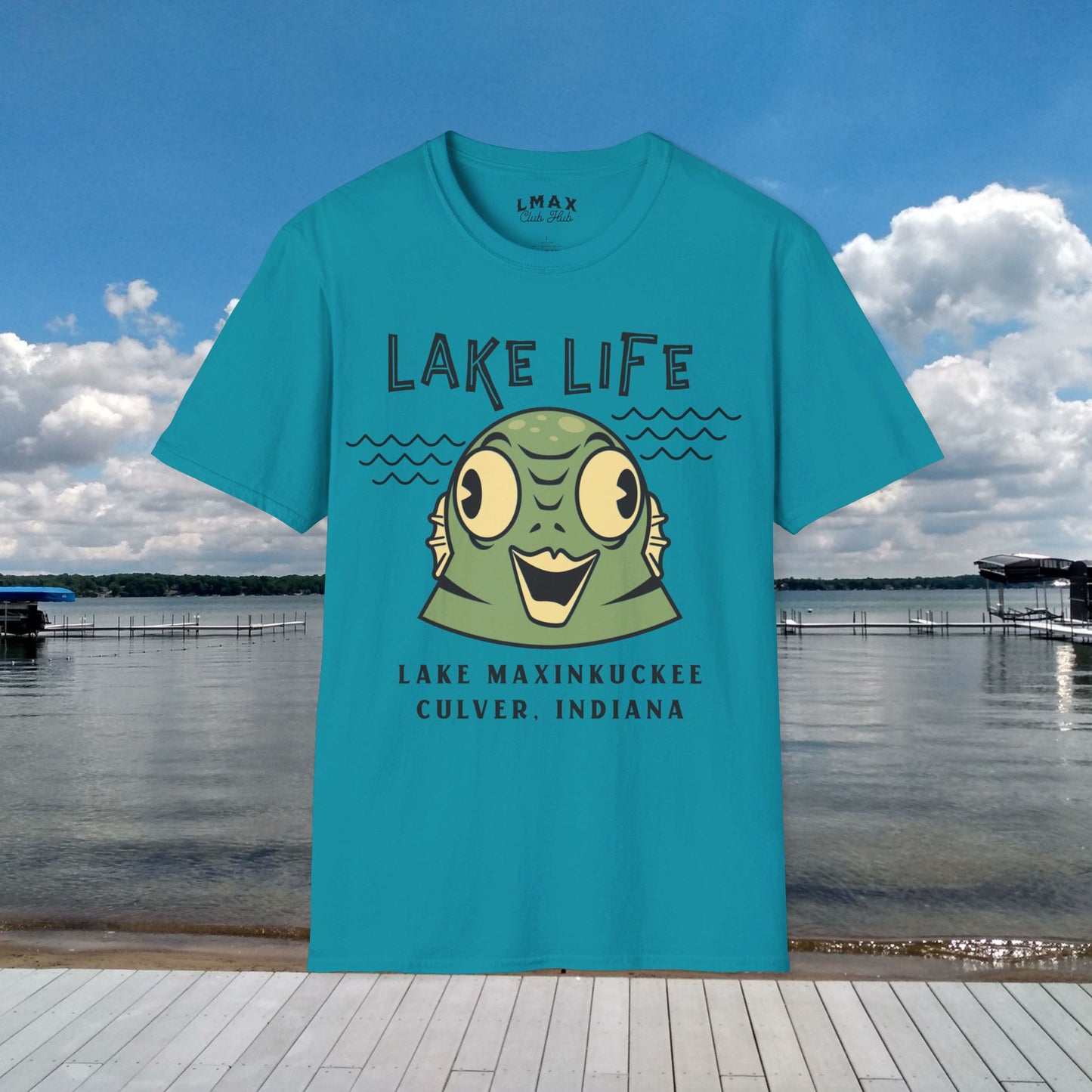 Lake Life Lake Maxinkuckee Culver Indiana Water Creature Graphic for light colors Unisex Softstyle T-shirt