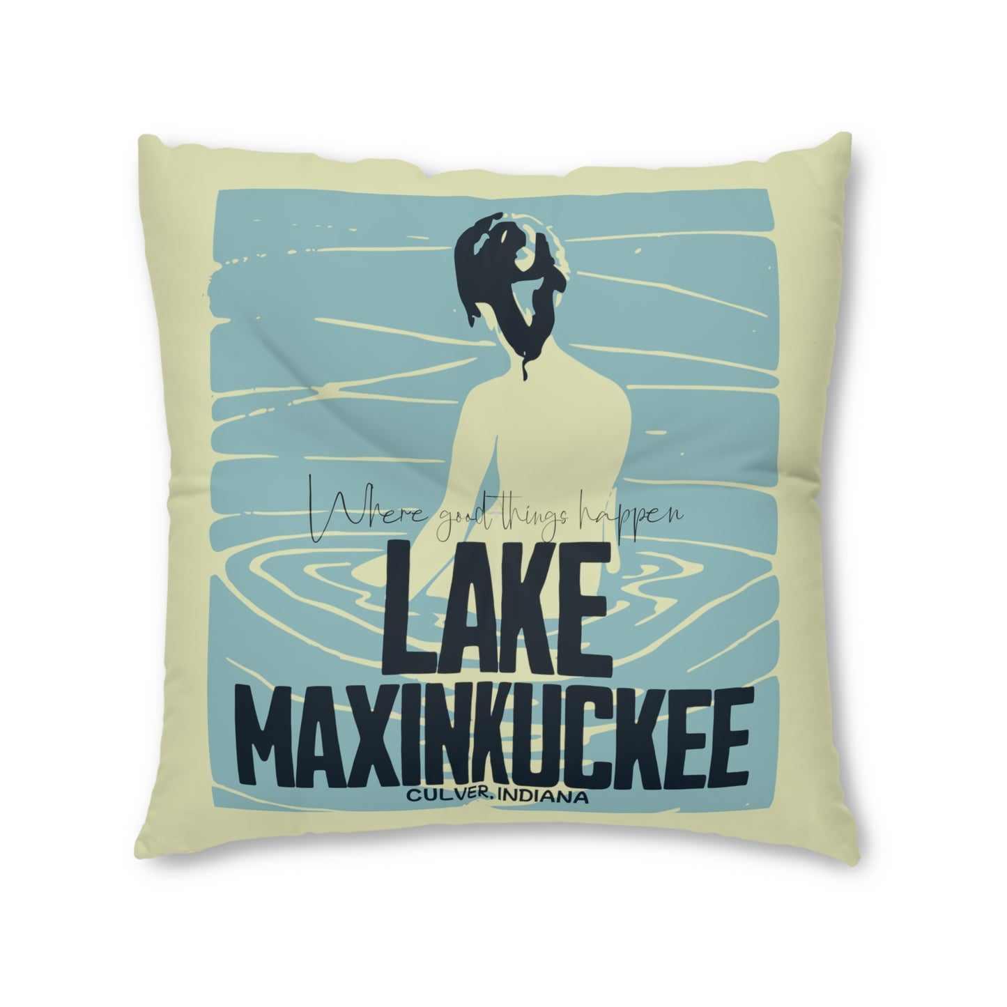 Lake Maxinkuckee, Where Good Things Happen Tufted Floor Pillow, Square