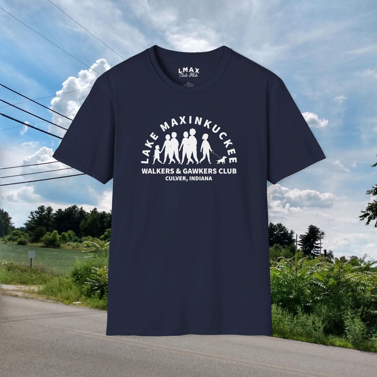 Lake Maxinkuckee Walkers & Gawkers Club White print Unisex SoftstyleTee