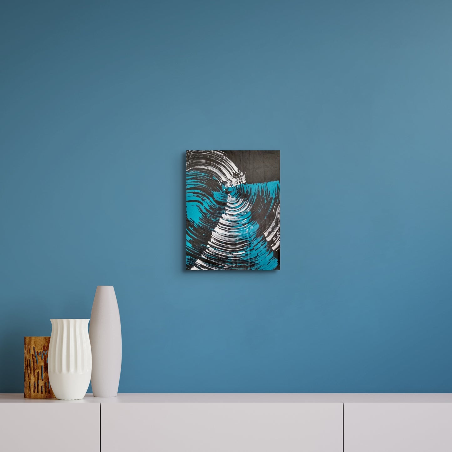 Jellyfish Slinky #11 abstract painting in black, white, turquoise, water themed wall art POD Canvas Gallery Wraps