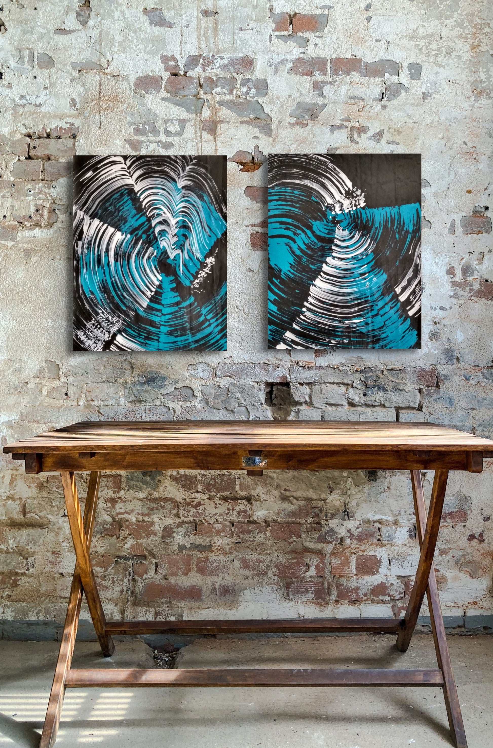 Jellyfish Slinky #12 abstract painting in black, white, turquoise, water themed wall art POD Canvas Gallery Wraps