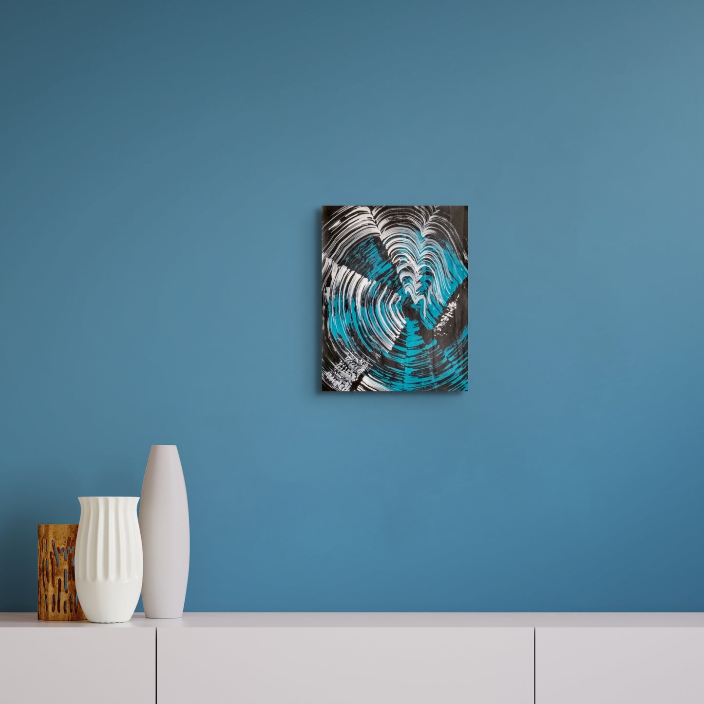 Jellyfish Slinky #12 abstract painting in black, white, turquoise, water themed wall art POD Canvas Gallery Wraps